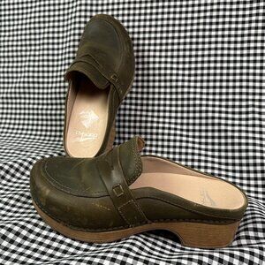 Dansko Bel Oiled Leather Women Clog Moc Toe Mule Olive Green Comfort Boho EU 37
